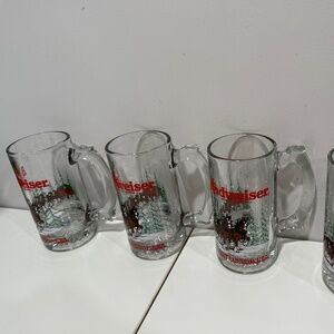 Set Of 4 VTG Budweiser Christmas 12oz Beer Clydesdale Glass Mug Stein